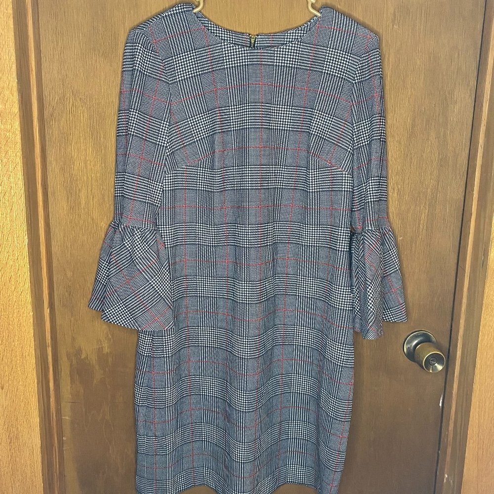 Never-worn, plaid, Calvin Klein sheath dress with bell sleeves (size 8)